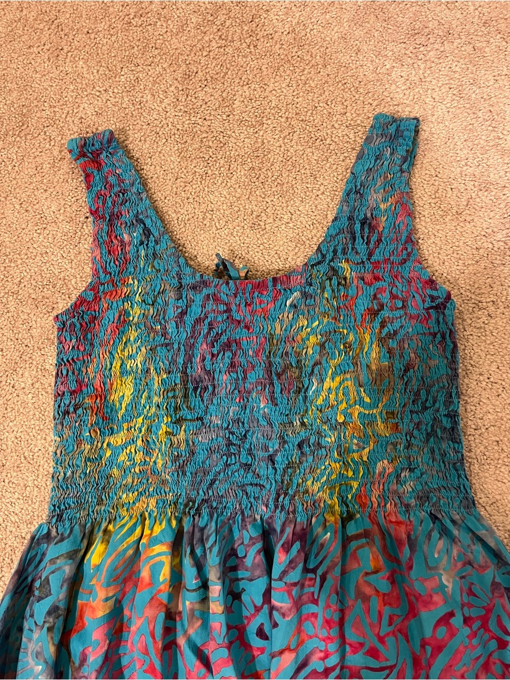 Bali Batiks Hand Painted Resort Wear Lace-Up Smocked Maxi Dress - Picture 10 of 11